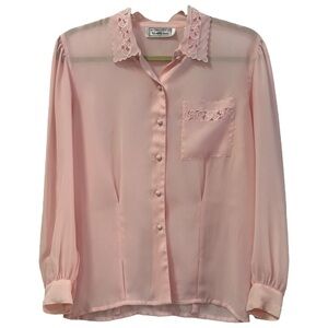 Charlotte VanHorne Women’s Vintage Sheer Soft Pink Long Sleeve Button Down Sz 10
